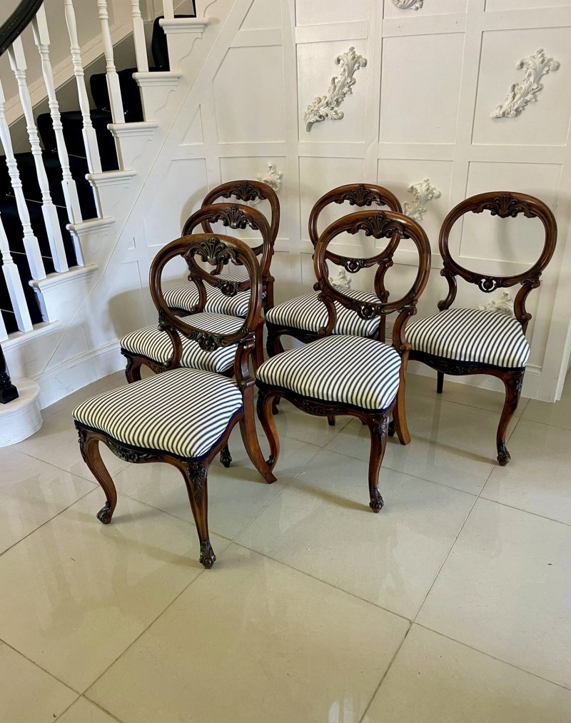 Outstanding Quality Set of 6 Antique Victorian Carved Walnut Dining Chairs - Image 2